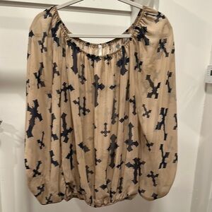 Emma Rose Beige and Black Patterned Blouse